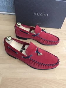Gucci Mens red suede Bamboo tassel Loafers Shoe Uk 9.5 - Picture 1 of 15
