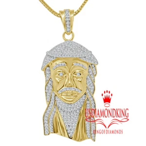 XL 2.5'' Real Yellow Gold Sterling Silver Jesus Face Piece Diamond Charm Pendent - Picture 1 of 5