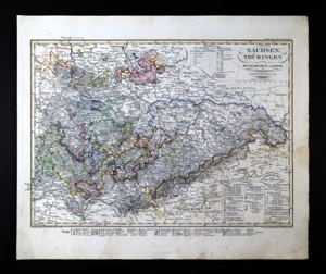 1848 Stieler Map Germany Sachsen Thuringen Frankfurt Leipzig Dresden Weimar DE - Picture 1 of 6