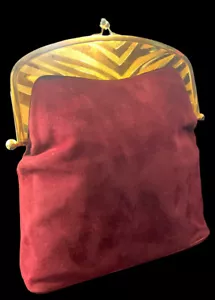 Vintage Harry Rosenfeld Burgundy Red Suede Gold Metal Clutch Purse 1940s/50s - Picture 1 of 24