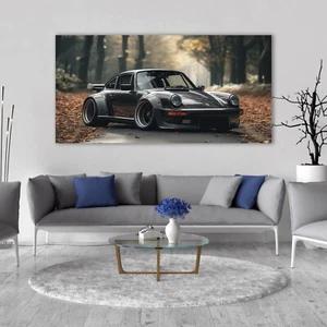 Black Porsche 911 Canvas Wall Art, Porsche 911 Large Size Poster Print Decor. - Picture 1 of 10
