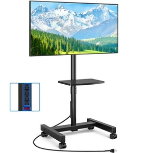 Rolling TV Stand with Power Outlet for 13-50 inch TV- Height Adjustable Mobile - Picture 1 of 9