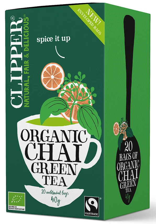 CHAI GRÜNER TEE MIT ZIMT UND KARDAMOM FAIR TRADE BIO (20 x 2 g) 40 g - CLIPPER - Bild 1 von 1