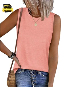 Womens Tank Tops Loose Casual Summer Tops Crew Neck Basic Sleeveless Shirts Tren - Picture 1 of 5
