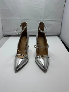 Liliana Womens Metallic Silver Pointed Toe Ankle Strap Pump Stiletto Heel Size 7 - Picture 1 of 8