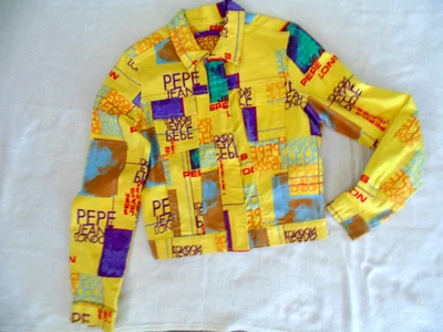 Jaqueta jeans elástica amarela vintage Pepe Jeans London FUNKY Art-to-Wear feminina M - Imagem 1 de 4