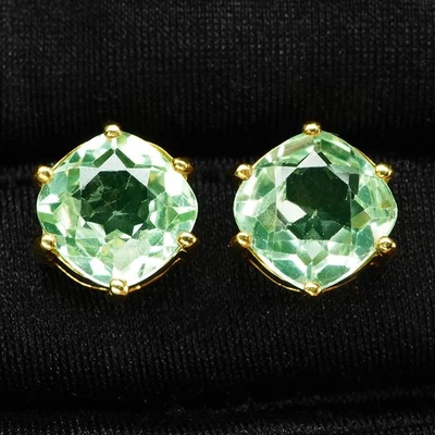 Seafoam Green Paraiba Tourmaline 7.25Ct 925 Sterling Silver 24K Gold Earrings - Image 1 of 4
