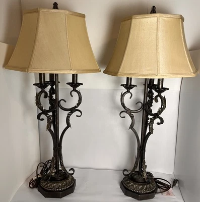 Lâmpadas de designer vintage grandes lâmpadas de candelabro peruano par Mcm regência 36 polegadas - Imagem 1 de 4