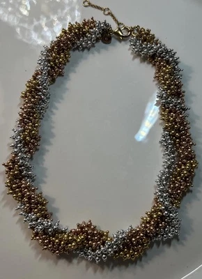 "Collar J.Crew Tri-Tone Cuentas Racimo Distintivo Oro Plata Bronce 16""-18""" Foto 1 de 4