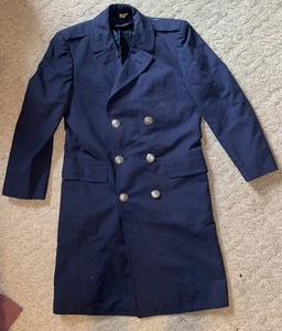 VTG USAF Military Blue Overcoat Trench Coat Double Breasted Men’s 35S Korea Era - Picture 1 of 4