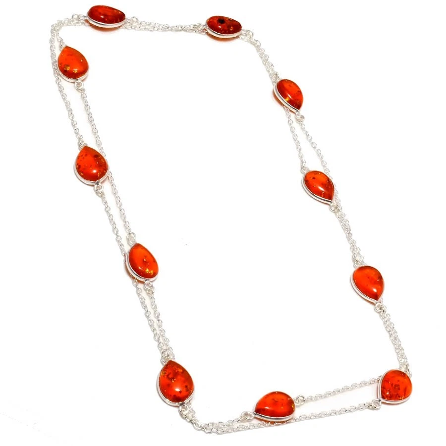 Baltic Amber Gemstone Handmaode 925 Sterling Silver Jewelry Necklace Size 36" - Image 1 of 1