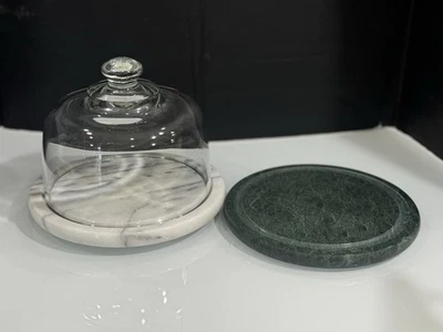 Tábua de queijo mármore vintage e cúpula de vidro transparente jardim holandês 7,5” X 6” 3 peças - Imagem 1 de 4
