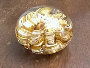 Vintage Joe Rice St. Clair Ribbon Ball Art Glass Amber White Swirl Paperweight - Picture 1 of 15