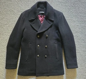 $695 John Varvatos Carlos Vintage black wool pea coat 50 40 M - Picture 1 of 6