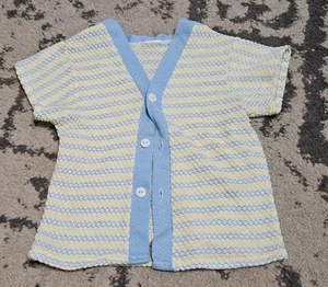 Vintage 1960s 1970s Kids Yellow And Blue Short Sleeve Cardigan - Picture 1 of 2