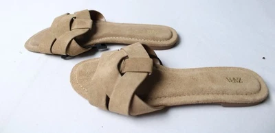 Sandálias femininas Zara de camurça plana cruzada JL3 bege tamanho EUA: 6,5 Reino Unido: 4 - Imagem 1 de 4