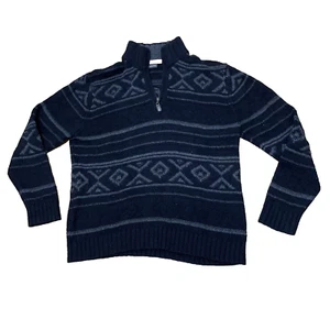 St. John's Bay Quarter Zip Wool Sweater Men XL Black Gray StripeY2k Grunge Hole - Picture 1 of 18