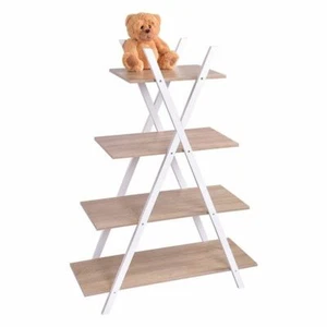 Bookshelf Shelves  X Shape 4 Tier A Ladder Storage Bookcase Display Home Office - Picture 1 of 8