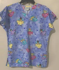 SCRUB UNIFORM TOP Simply Basic SMALL Periwinkle Blue ANGEL PATTERN EUC - Picture 1 of 8