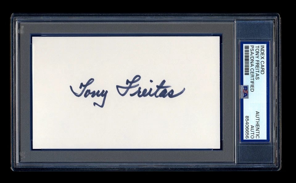 TONY FREITAS SIGNED MINT INDEX CARD PSA/DNA AUTOGRAPHED CINCINNATI REDS PCL HOF - Image 1 of 1