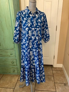 SHEIN, COLLARED, HALFWAY BUTTONED, PUFF SLEEVE, TIERED, SHIFT MAXI DRESS M - Picture 1 of 7