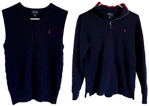 Polo Ralph Lauren: Boys L (14-16) Cable Knit Vest & Quarter Zip Pullover Jacket - Picture 1 of 21
