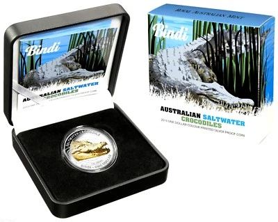 2013 $1 Australia Saltwater Crocodiles Bindi Coloured 1oz Silver Proof Coin  - Image 1 of 2