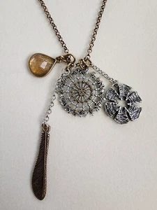 Vintage LUCKY Brand Feather Long Charm Necklace FREE $HIPPING!!!! - Picture 1 of 7