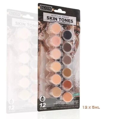 GENXON Acrylic Paint- Skin Tones 12 Shades Pots Portrait Painting Brush- Art Craft Pack