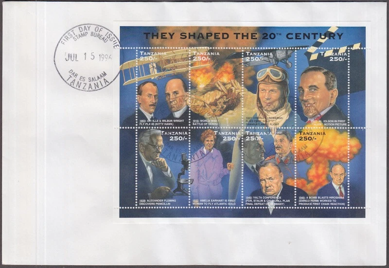 TANZANIA Sc # 1480a-h FDC SHEET of 8 FAMOUS PEOPLE and EVENTS - Image 1 of 1
