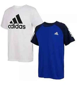Adidas Youth Boy's Short Sleeve 2 Pack T-Shirt Set. Blue/White. Size S M NEW - Picture 1 of 4