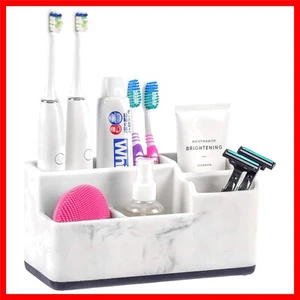 Elegant White Marble Toothbrush Holder with Drainage – 5 Compartment Organizer - Picture 1 of 9