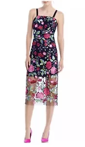 NWT Sam Edelman Peony Embroidered Midi Dress Sz 6 Mesh Embroidered Navy Liner - Picture 1 of 10