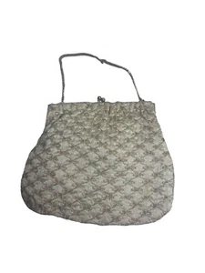 Vintage Cream Evening Bag With Gold Beading And Chain Handle - Picture 1 of 6