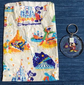 NOS Tokyo Disneyland 10 years Sorcerer Mickey Mouse Keychain & Paper Bag ~890A - Picture 1 of 6