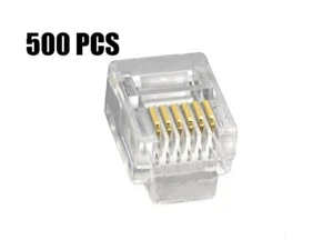 500 Pcs RJ12 (6P6C) Telephone Line Plug Connector Stranded Flat Wire Cable Gold - Picture 1 of 2