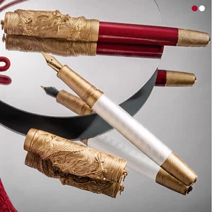 Hongdian A24 Fountain Pen Golden Dragon Year Limited Carving Gift Pen 0.5mm NiJn - Picture 1 of 20