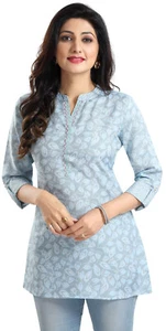 Thread Work Kurtis for Women Ethnic Kurti Kurta Shirt Dress Blue Floral DKS13 - Picture 1 of 6