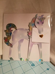 Special Delivery Cards - 3D Standing Shimmery Unicorn Card & Mini Envelope - NEW - Picture 1 of 9