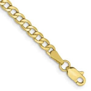 Real 10kt Yellow Gold 3.35mm Semi-Solid Curb Link Chain Chain Bracelet; 7 inch - Picture 1 of 6