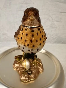 Bird Robin Jeweled Rhinestone Enameled Gold Orange Magnetic Trinket Box Holder - Picture 1 of 24