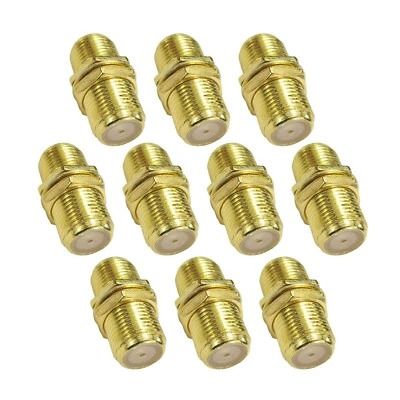 10 x F Type Connector Coupler Join Satellite Virgin Cables with Nut GOLD - Image 1 of 4