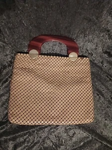 Vintage Whiting And Davis Beige Mesh Tote Purse Lucite Handles 1960's - Picture 1 of 5
