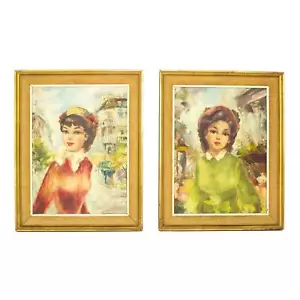 André Durand French Girl 1950s Portrait Landscape Oil Paintings on Canvas - Picture 1 of 10