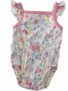 Infant Girls White Pink & Purple Floral Butterfly Baby Romper Bodysuit Outfit - Picture 1 of 1