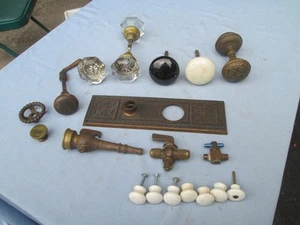 Vtg Mixed Lot Hardware Eastlake And Glass Door Knobs Brass Escutcheon & Valves - Picture 1 of 14