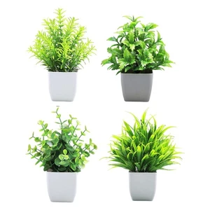 Four Artificial Green Plants in White Pots for Office and For Home Use - Picture 1 of 9