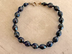 Vintage Black Faceted 7 3/4" Czech Bead Small Braclet - Picture 1 of 5