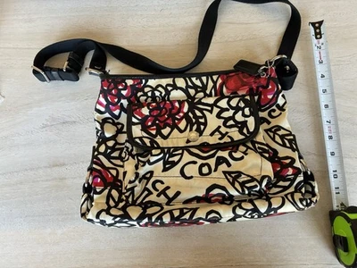 COACH Graffiti Kyra Poppy black white red sateen shoulder crossbody bag F16864 - Image 1 of 4