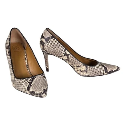 TORY BURCH Real Snakeskin Leather Heels Black White SZ 9M Exotic Dress - Image 1 of 4